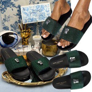 🆕 KURT GEIGER LONDON 🧿 NWOB Brixton Poolslide, Blue Green Crystals - Sz 40 US9